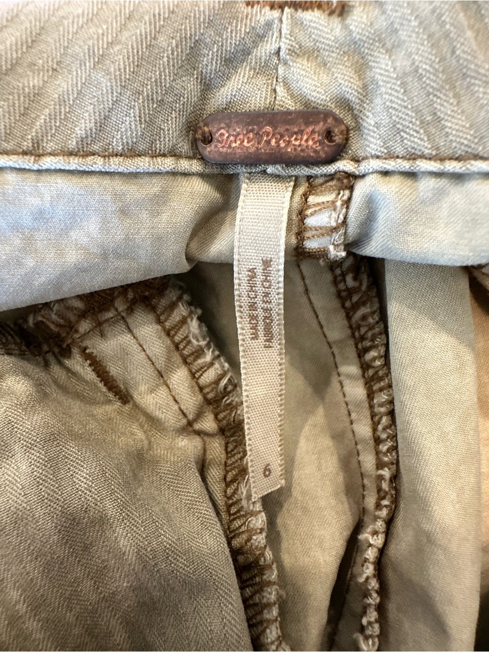 Free people khaki wide leg pleated trouser pant 100% cotton size 6 - Picture 3 of 6